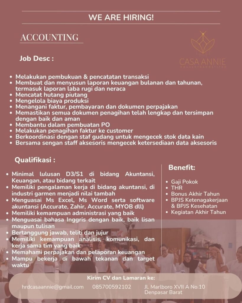 Lowongan Pekerjaan Accounting di Casa Annie Denpasar