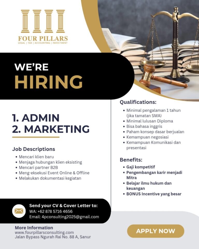 Lowongan Pekerjaan Admin & Marketing di Four Pillars Sanur