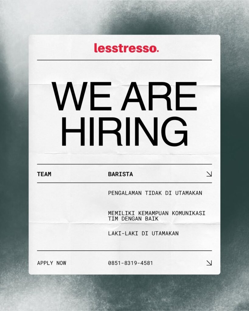 Lowongan Pekerjaan Barista di lesstressO.