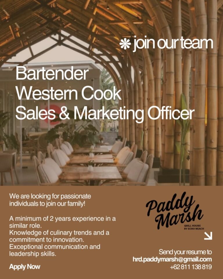 Lowongan Pekerjaan Bartender, Cook, & Sales di Paddy Marsh Canggu