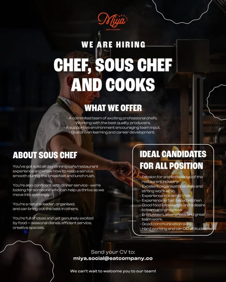 Lowongan Pekerjaan Chef, Sous Chef, & Cooks di Miya Bali
