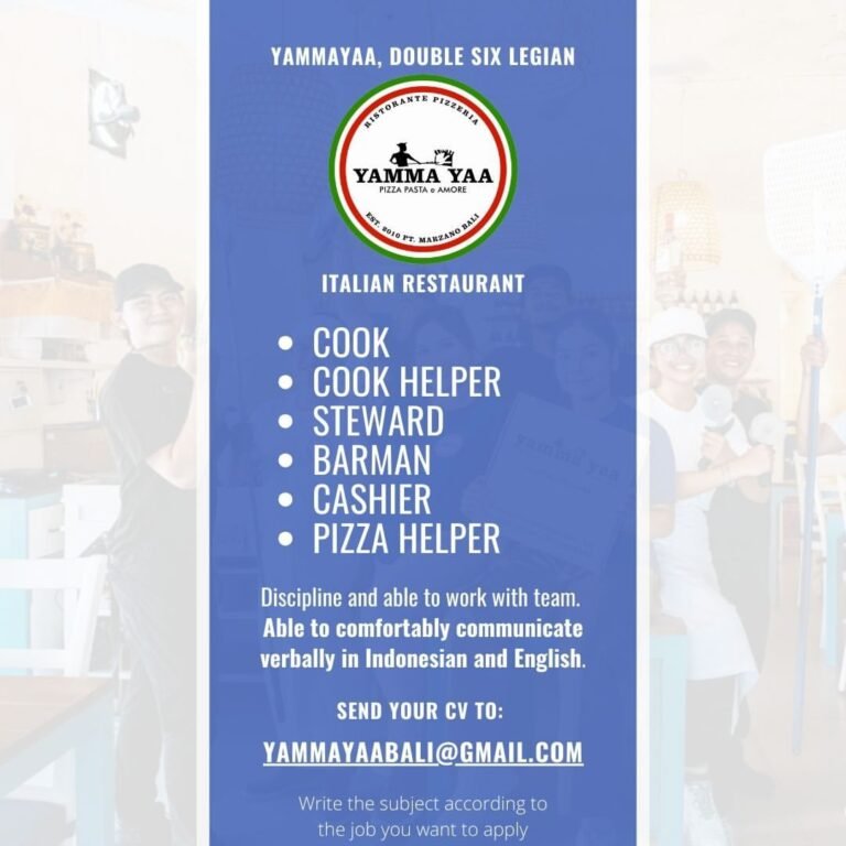 Lowongan Pekerjaan Cook, Barman, Cashier, dll di Yammayaa Legian