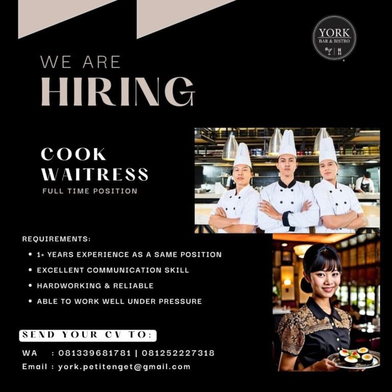 Lowongan Pekerjaan Cook & Waitress di YORK BAR & BISTRO Petitenget