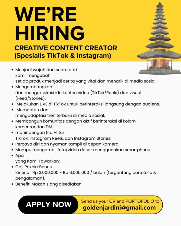 Lowongan Pekerjaan Content Creator, Sales, & Personal Assistant di Bali