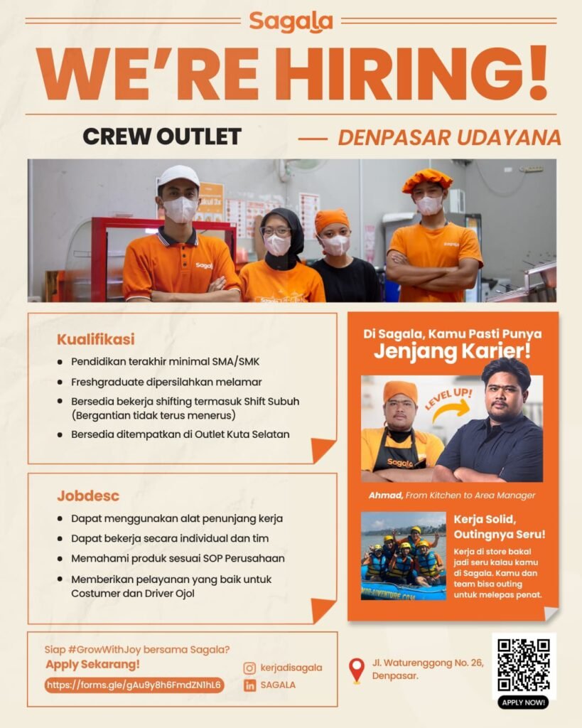 Lowongan Pekerjaan Crew Outlet di Sagala (Denpasar & Kuta Selatan)