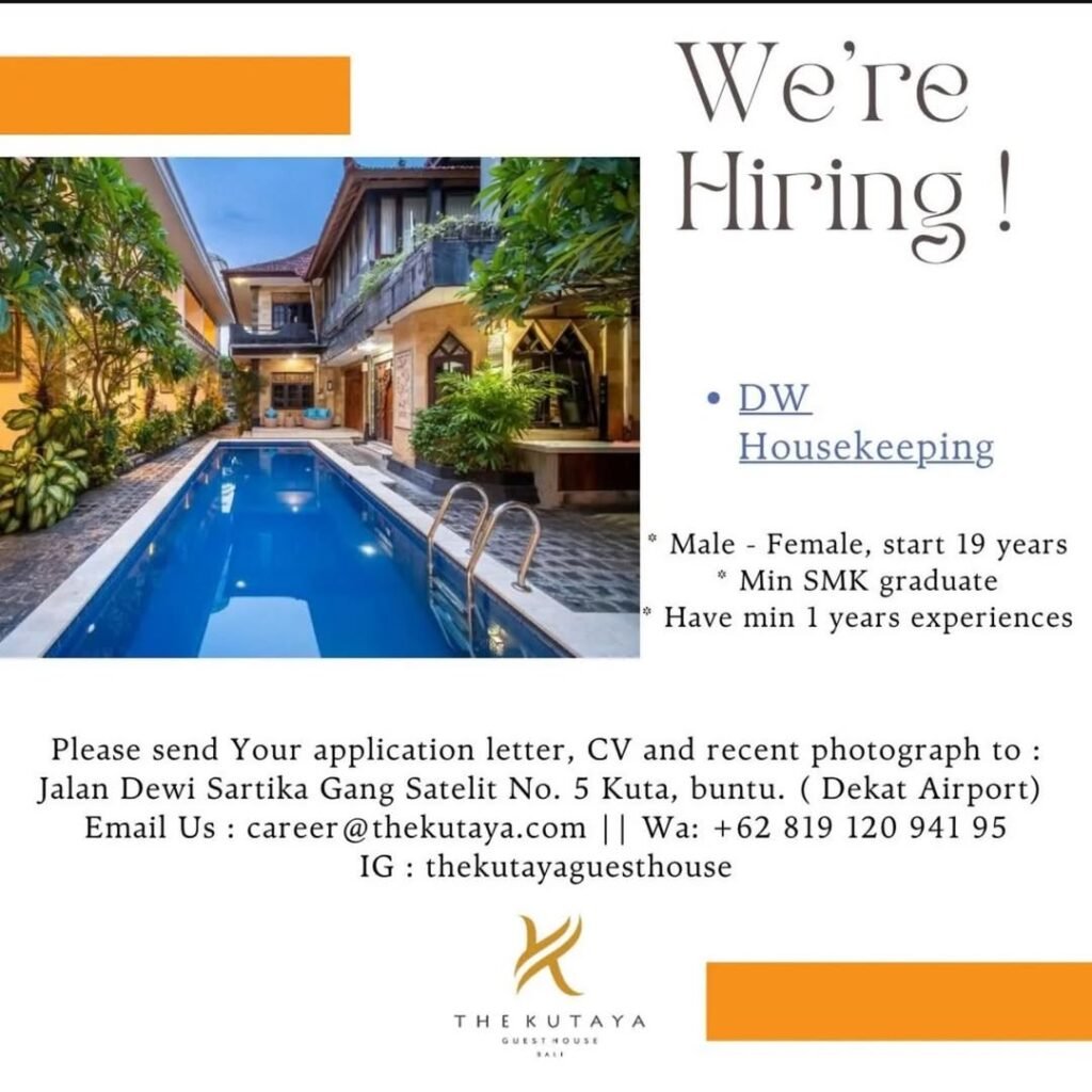 Lowongan Pekerjaan DW Housekeeping di The Kutaya Guest House Kuta