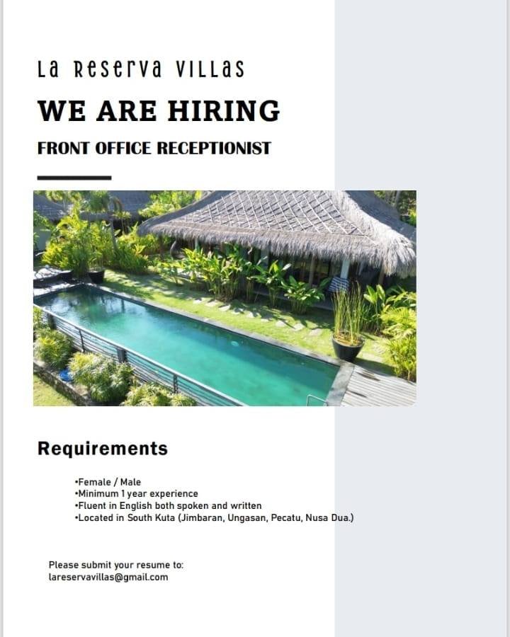Lowongan Pekerjaan Front Office Receptionist di La Reserva Villas Bali