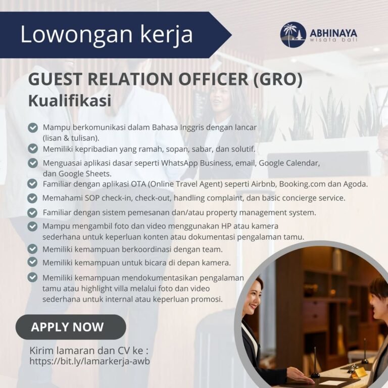 Lowongan Pekerjaan GRO & Social Media Team di Abhinaya Wisata Bali