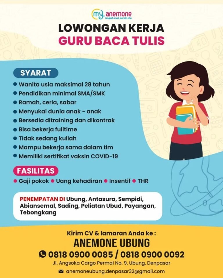 Lowongan Pekerjaan Guru Baca Tulis di Anemone Bali