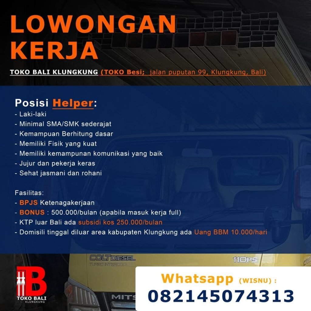 Lowongan Pekerjaan Helper di Toko Bali Klungkung