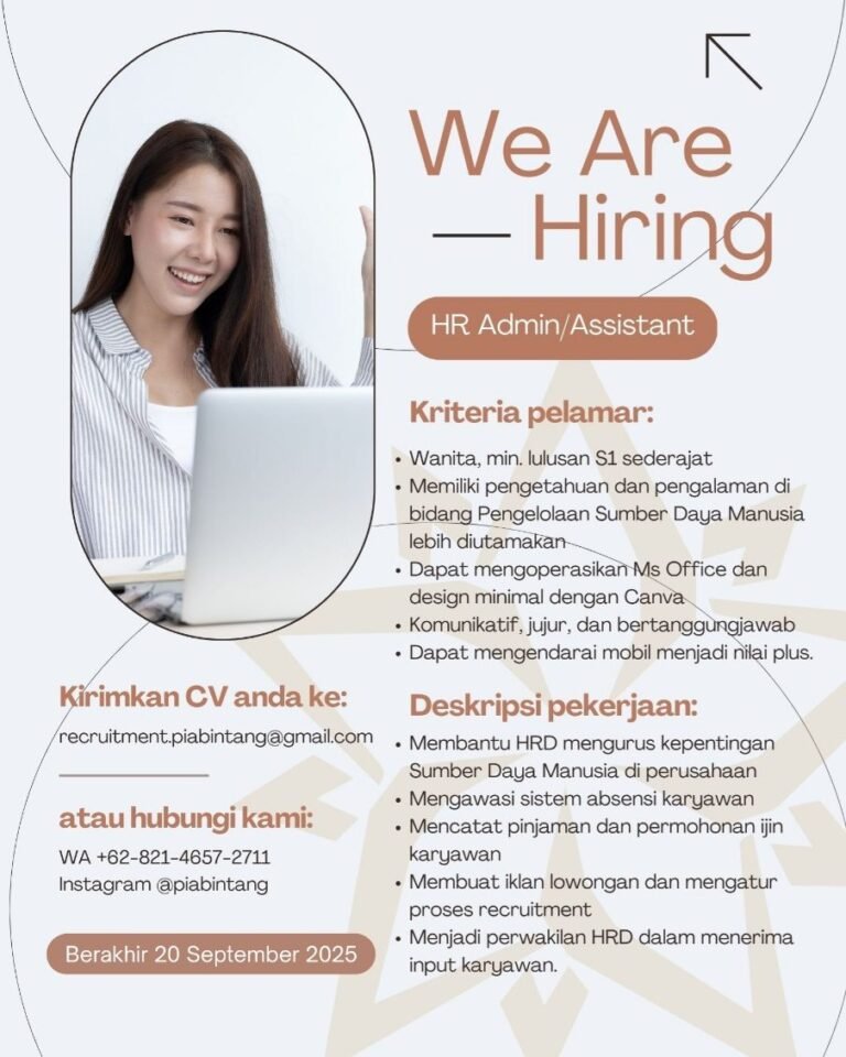 Lowongan Pekerjaan HR Admin/Assistant di Pia Bintang