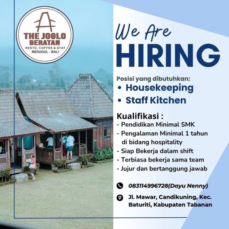Dibutuhkan segera- Housekeeping- Staff KitchenKirimkan cv dan lamaran anda ke kontak yg tertera