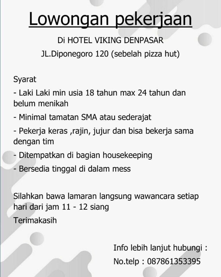 Lowongan Pekerjaan Housekeeping di Hotel Viking Denpasar
