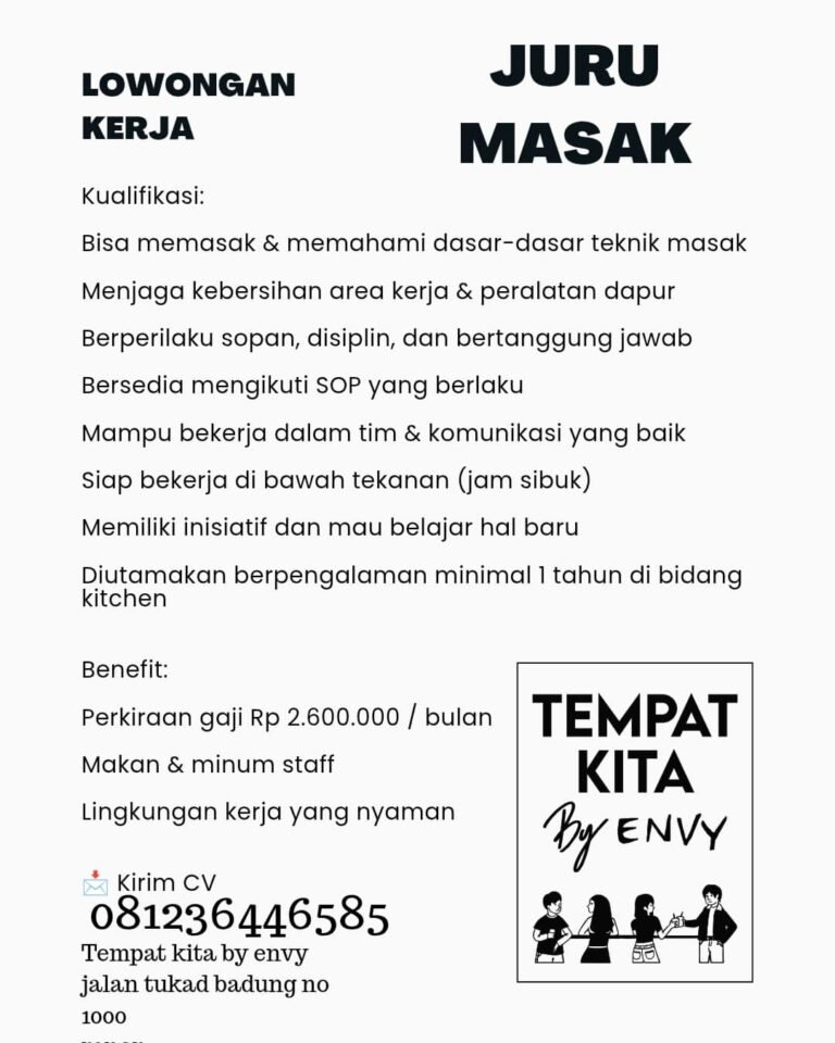 Lowongan Pekerjaan Juru Masak di Tempat Kita By Envy Denpasar