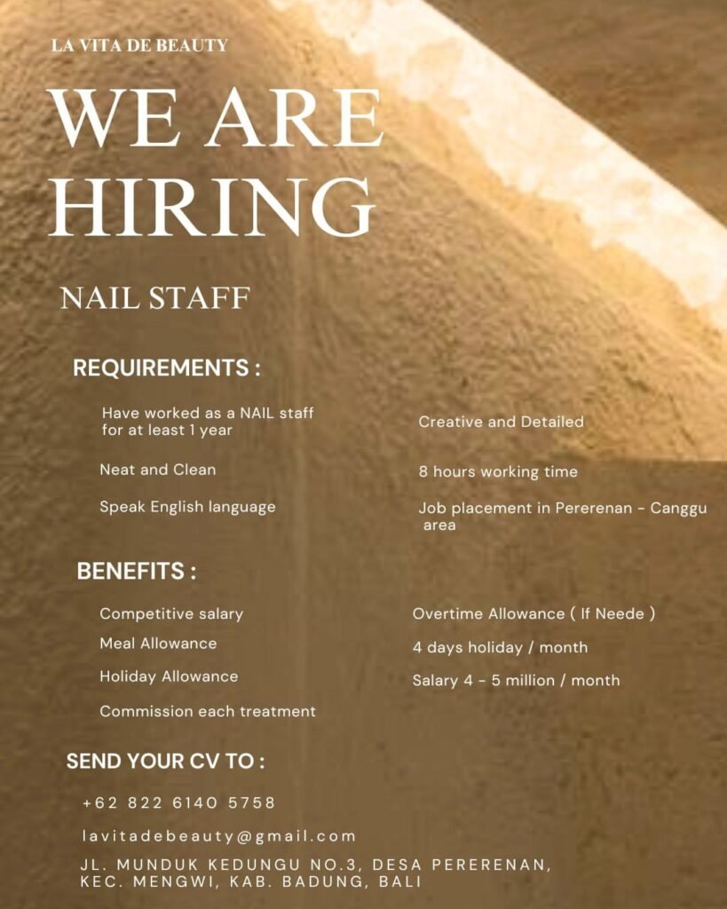 Lowongan Pekerjaan Nail & Lashes Staff di La Vita De Beauty Canggu
