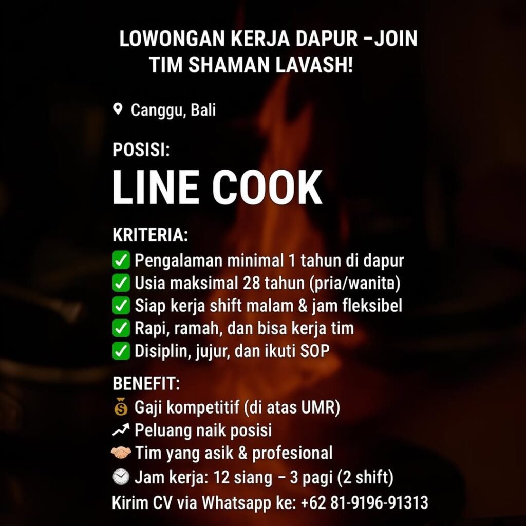 Lowongan Pekerjaan Line Cook di Shaman Lavash Canggu