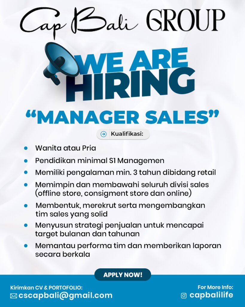 Lowongan Pekerjaan Manager Sales di Cap Bali GROUP