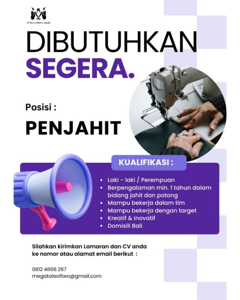 Lowongan Pekerjaan Penjahit di Dea Cerita Abai Bali