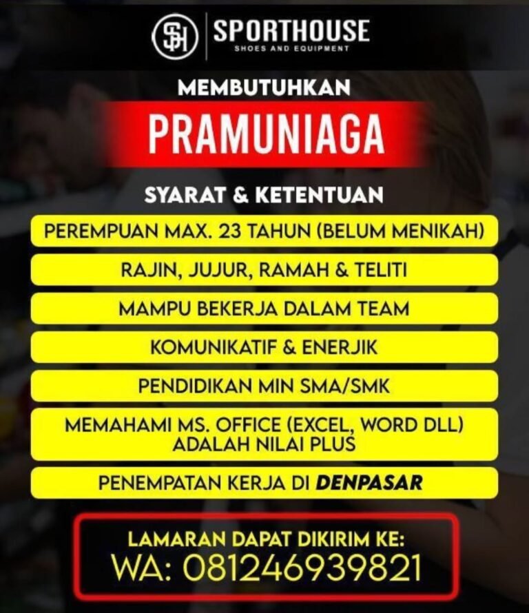 Lowongan Pekerjaan Pramuniaga di Sporthouse Denpasar
