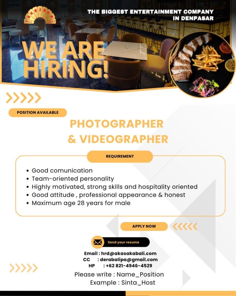 Lowongan Pekerjaan Photographer & Videographer di Akasaka Bali