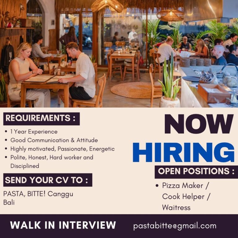 Lowongan Pekerjaan Pizza Maker, Cook Helper, & Waitress di PASTA, BITTE! Canggu