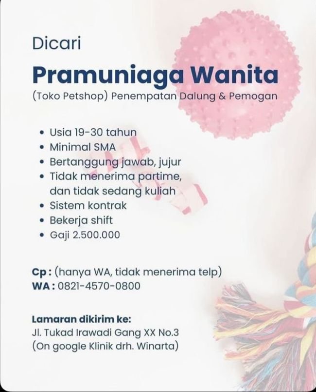 Lowongan Pekerjaan Pramuniaga Petshop di Dalung & Pemogan