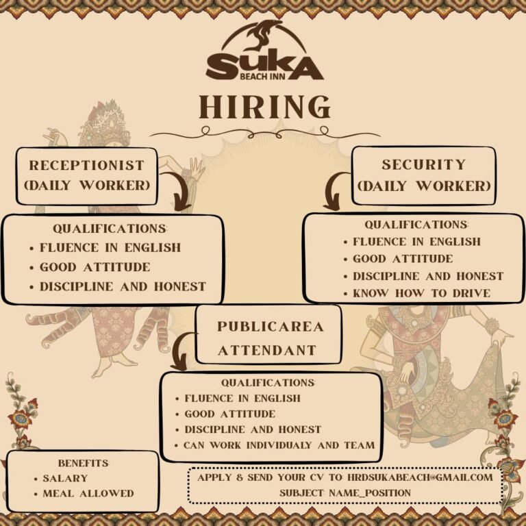 Lowongan Pekerjaan Receptionist, Security, & Public Area di Suka Beach Inn