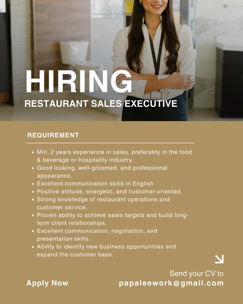 Lowongan Pekerjaan Sales Executive & Bartender