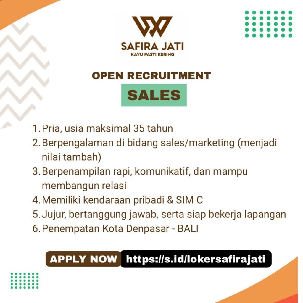 Lowongan Pekerjaan Sales di Safira Jati Denpasar