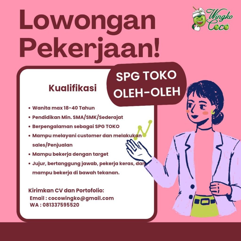 Lowongan Pekerjaan SPG Toko Oleh-Oleh di Wingko Coco