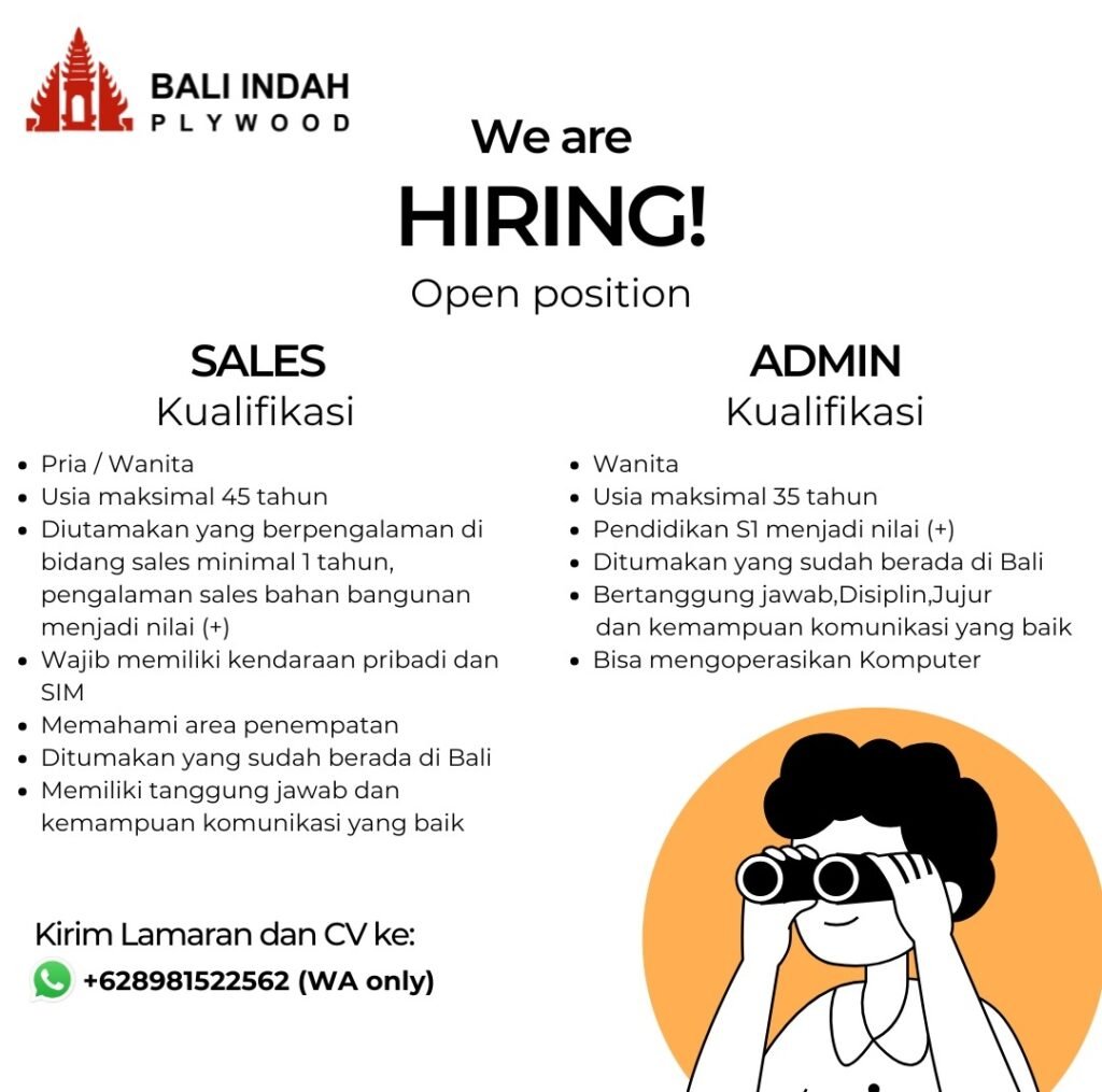 Lowongan Pekerjaan Sales & Admin di Bali Indah Plywood