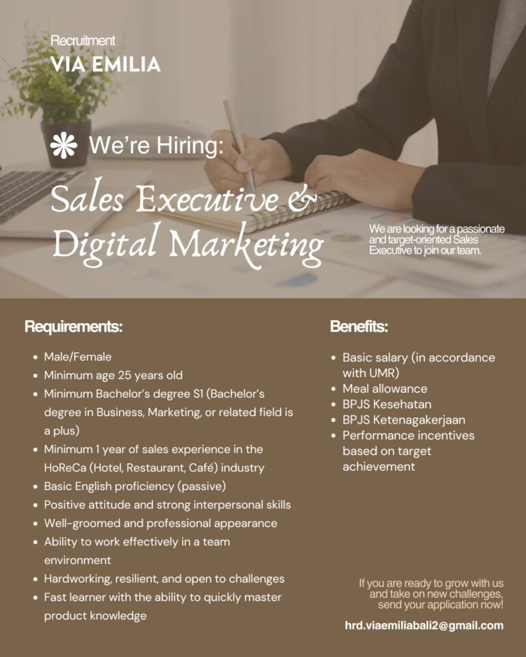 Lowongan Pekerjaan Sales Executive & Digital Marketing di VIA EMILIA