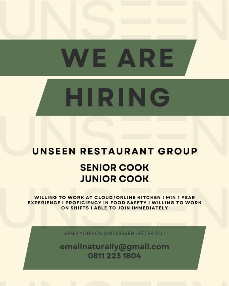 Lowongan Pekerjaan Senior Cook & Junior Cook di Unseen Restaurant Group