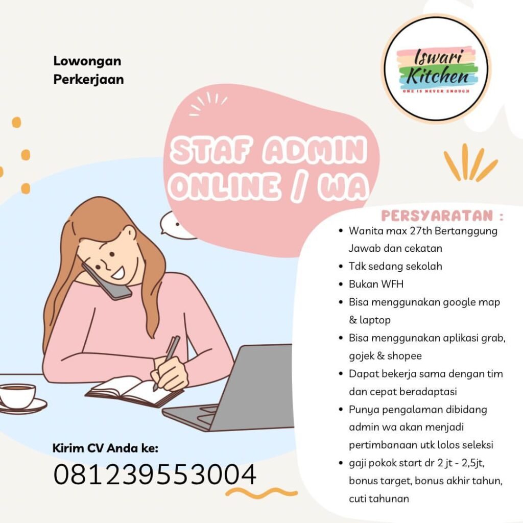 Lowongan Pekerjaan Staf Admin Online di Iswari Kitchen