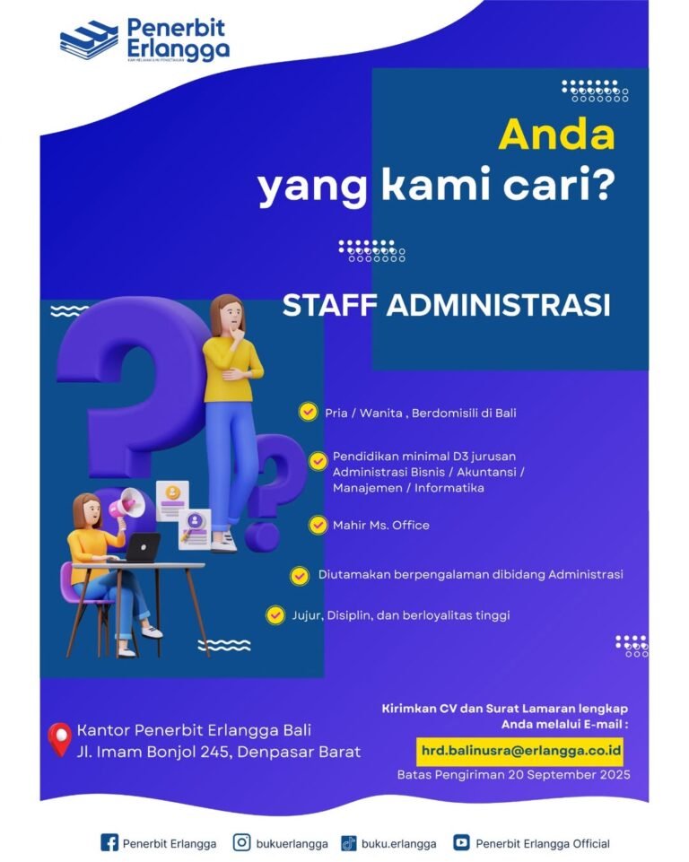 Lowongan Pekerjaan Staff Administrasi di Penerbit Erlangga Denpasar