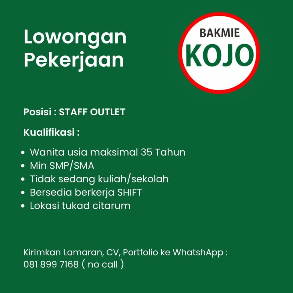 Lowongan Pekerjaan Staff Outlet di Bakmie Kojo Denpasar