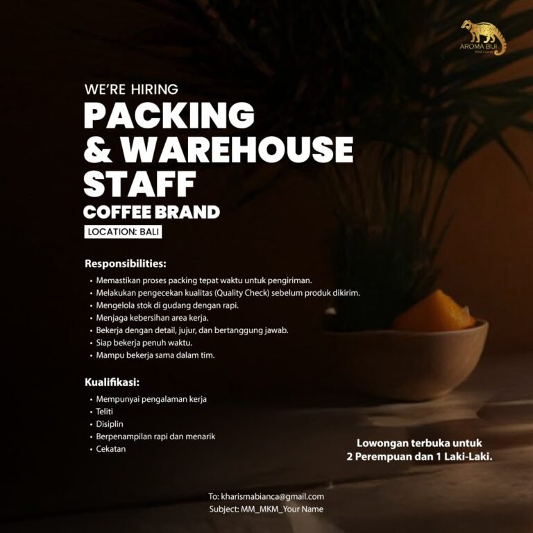 Lowongan Pekerjaan Packing & Warehouse Staff di Aroma Biji Coffee Bali
