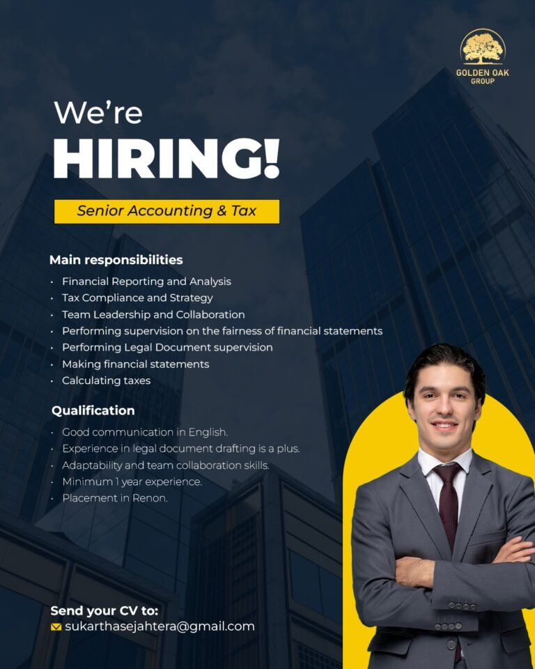 Lowongan Pekerjaan Senior Accounting & Tax, Tax Staff, & Junior Accounting di Golden Oak Group Renon