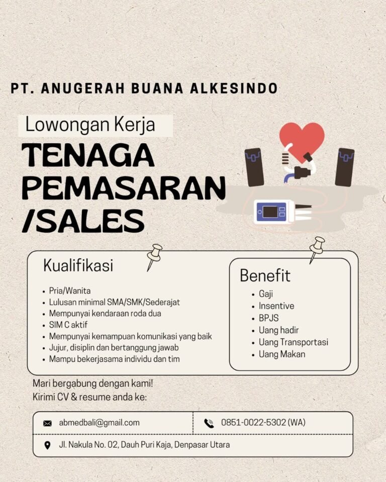 Lowongan Pekerjaan Tenaga Pemasaran / Sales di PT. Anugerah Buana Alkesindo Denpasar