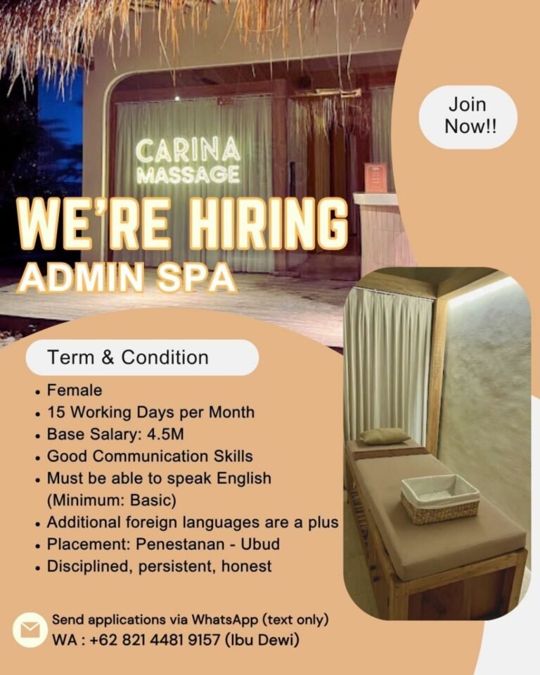 Lowongan Pekerjaan Terapis & Admin SPA di Carina Massage Ubud