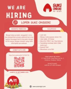 Lowongan Pekerjaan Leader Distribusi & Loper di Suki Onigiri Denpasar