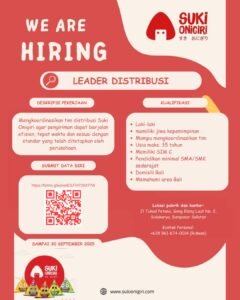 Lowongan Pekerjaan Leader Distribusi & Loper di Suki Onigiri Denpasar