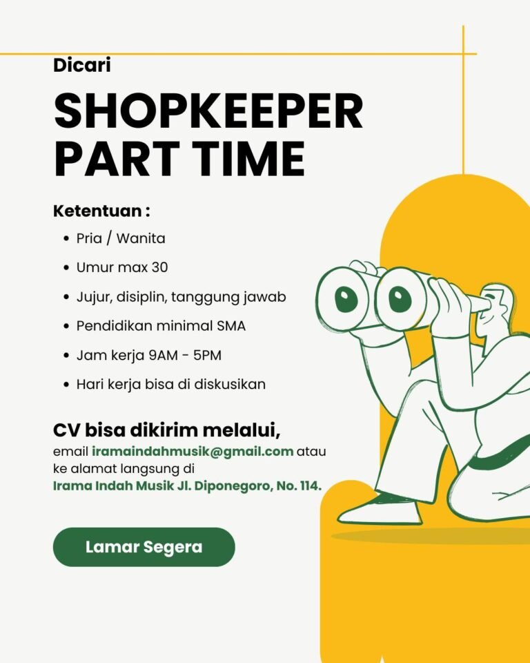Lowongan Pekerjaan Shopkeeper di Irama Indah Musik Denpasar