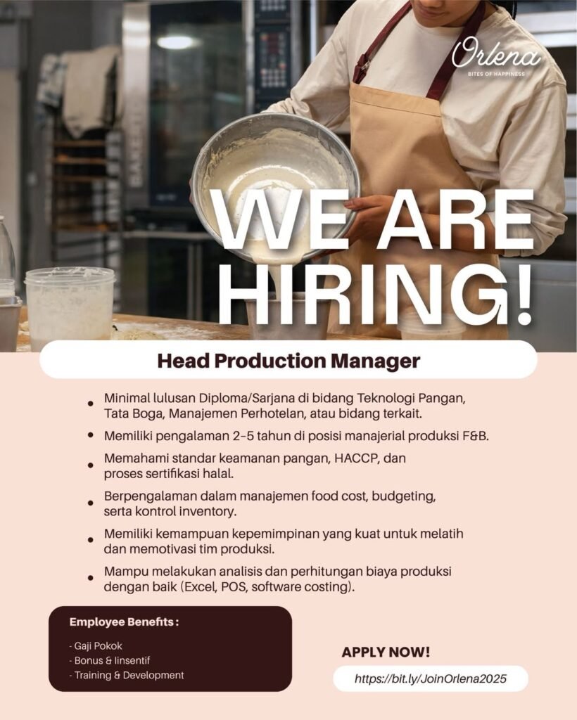 Lowongan Pekerjaan Head Production Manager di Orlena