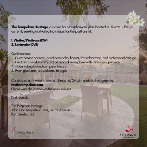 Lowongan Pekerjaan di The Tempekan Heritage Uluwatu