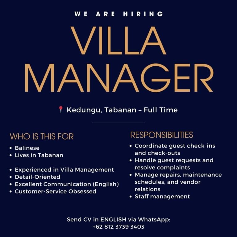 Lowongan Pekerjaan Villa Manager di Kedungu Tabanan