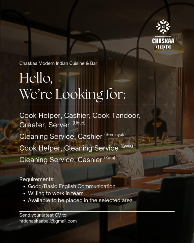 Lowongan Pekerjaan Cook Helper, Cashier, Server, dll di Chaskaa Bali