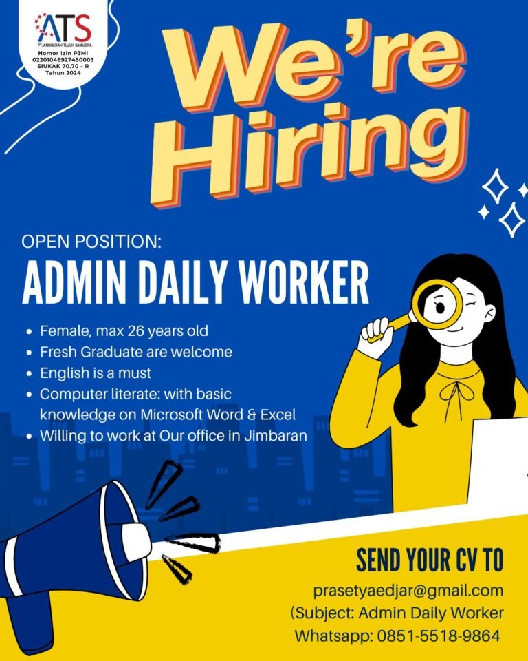 Lowongan Pekerjaan Admin Daily Worker di PT. Tuluh Samudra Jimbaran