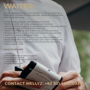 Lowongan Pekerjaan Accountant & Waiter di Joyously Raw