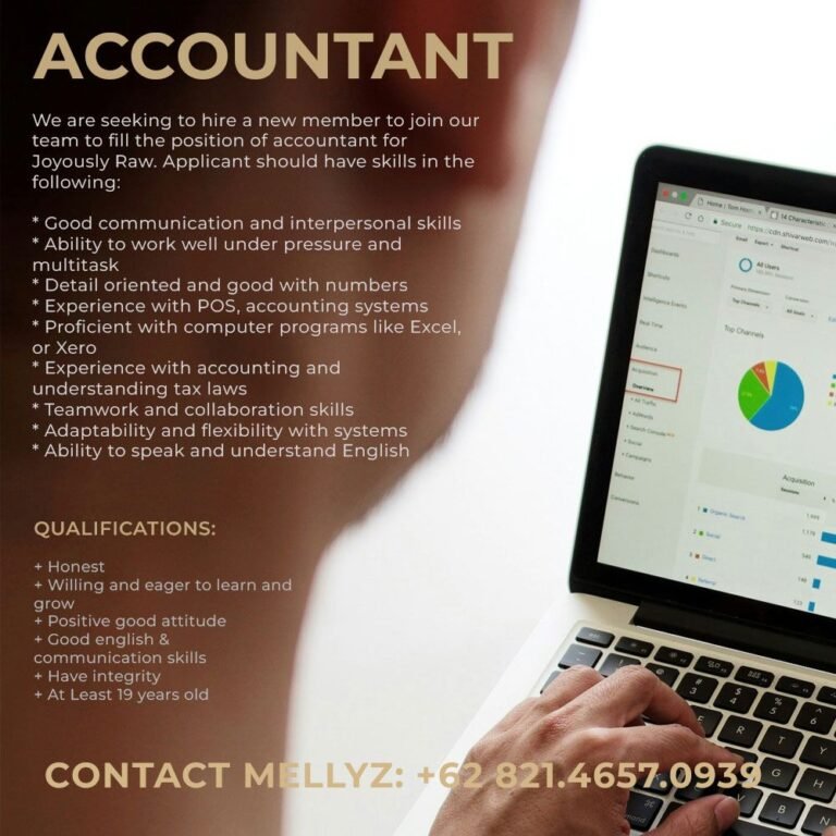 Lowongan Pekerjaan Accountant & Waiter di Joyously Raw